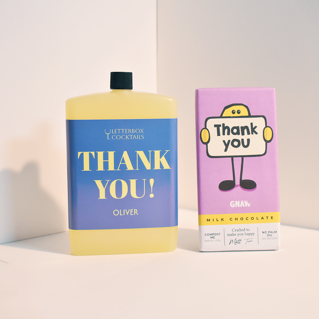 Personalised letterbox cocktails thank you cocktail and thank you chocolate 