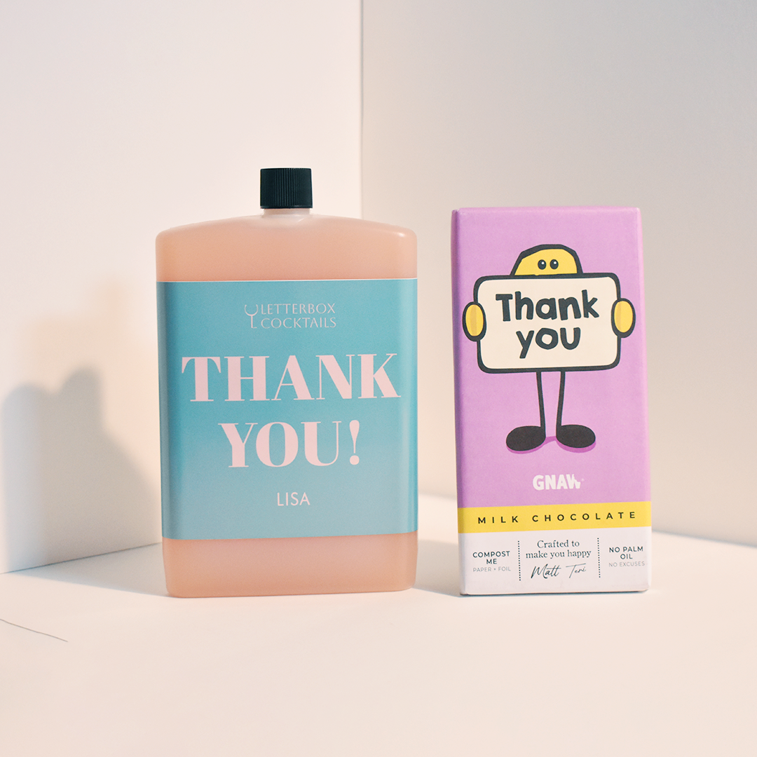 Personalised letterbox cocktails thank you cocktail and thank you chocolate 