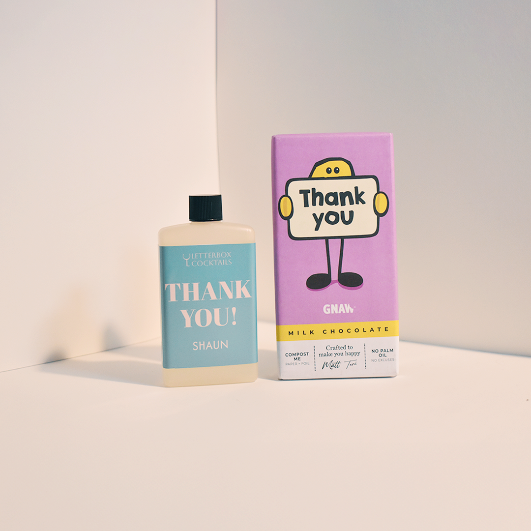 Personalised letterbox cocktails thank you cocktail and thank you chocolate 