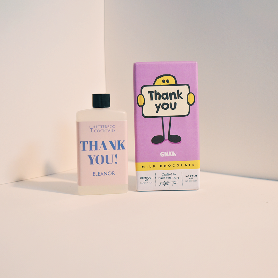 Personalised letterbox cocktails thank you cocktail and thank you chocolate 
