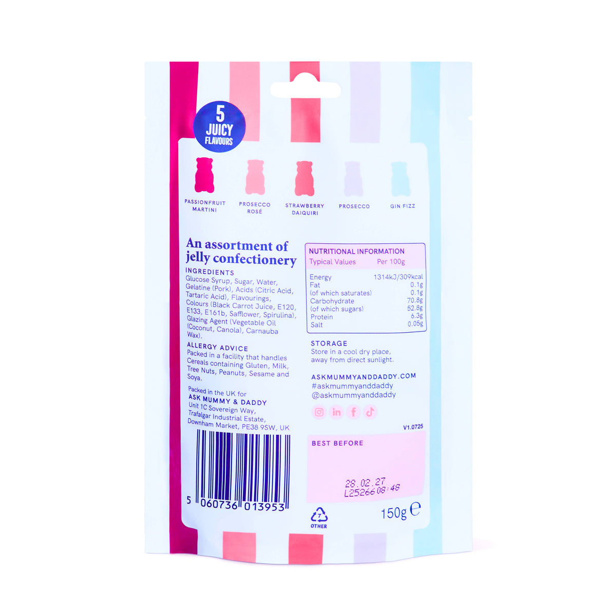 Jelly confectionery package with colorful design on a white background
