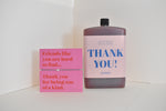 Bottle of letterbox cocktails with a pink thank you bracelet and personalised thank you cocktail on a white background
