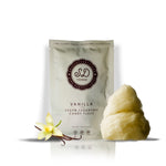 Vanilla vegan sugar-free candy floss with packaging on a white background